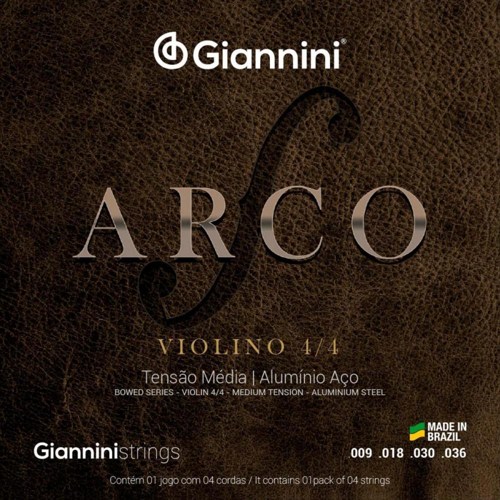 Kit 3 Encordoamento Violino Aço Giannini Geavva Médio Série Arco