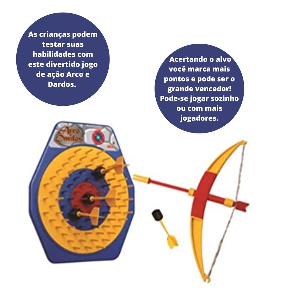 Brinquedo Infantil Acerte O Alvo Com Arco E 4 Dardos 48cm Em Plástico +6 Anos Habilidade Jogo Lazer Elka - 463