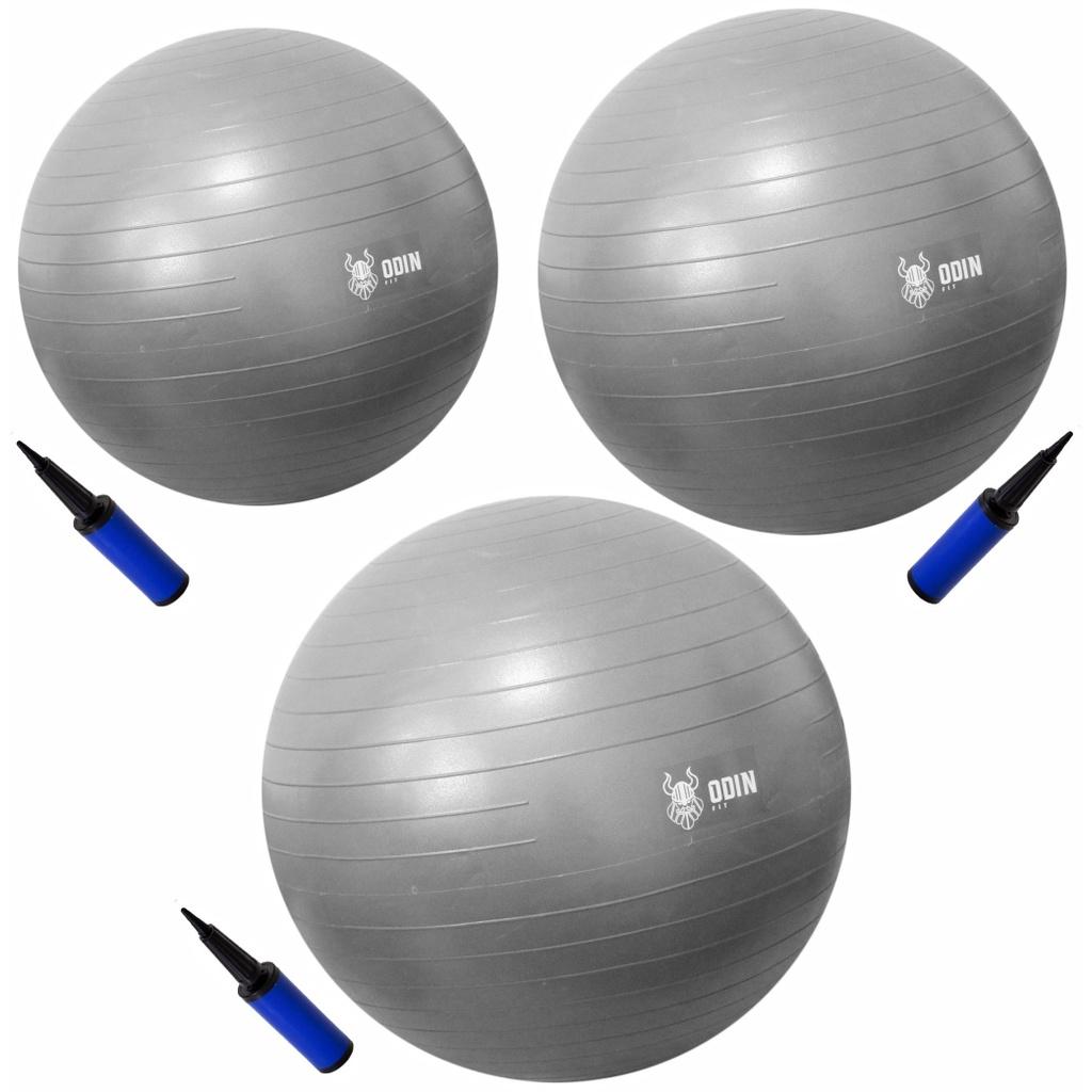 Kit Bola De Ginástica Suíça Yoga 55 65 75cm Cinza Odin Fit