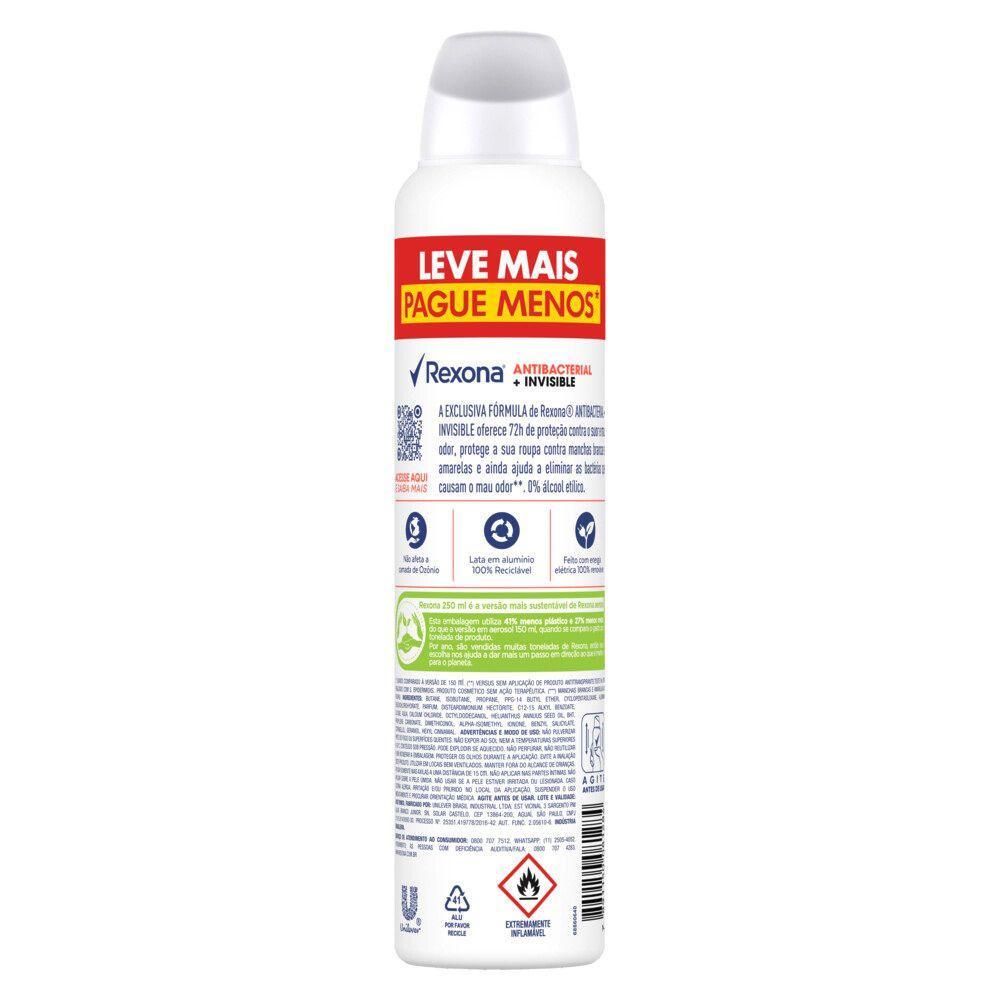 Desodorante Antitranspirante Aerosol Rexona Antibacterial+invisible 250ml