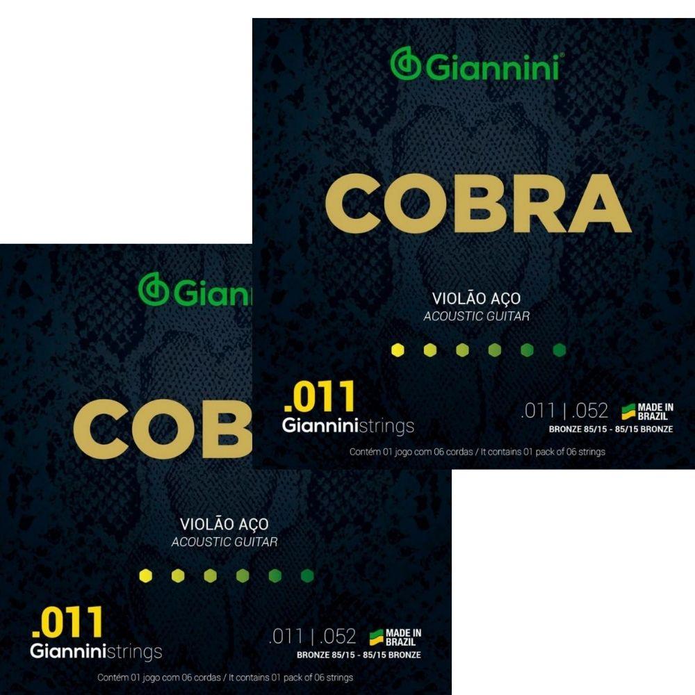 Kit 2 Encordoamento Violão Aço Giannini Geeflk Cobra.011 Bronze