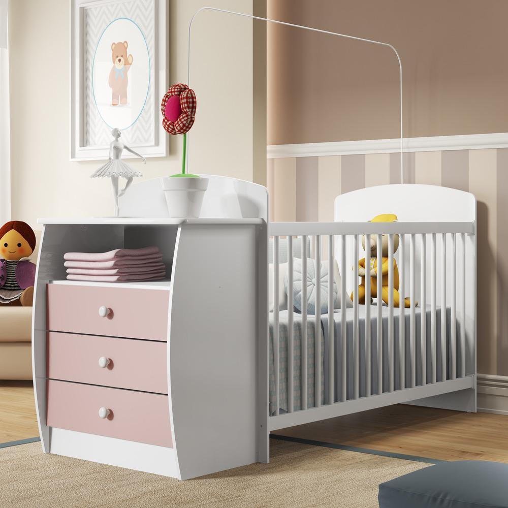 Berço Cômoda Com Colchão Incluso Colinho De Mãe Multimóveis Branco/rosa