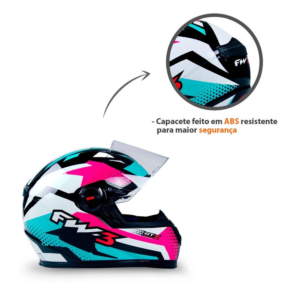 Capacete FW3 Narigueira Gtn Super Fechado Tamanho 58 Azul Tiffany Com Rosa E Branco Forro Removível