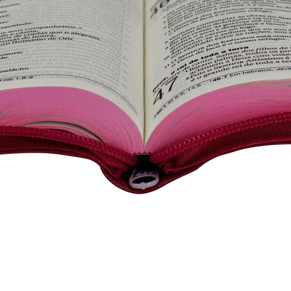 Bíblia Sagrada Naa Letra Grande Zíper Pink Cruz