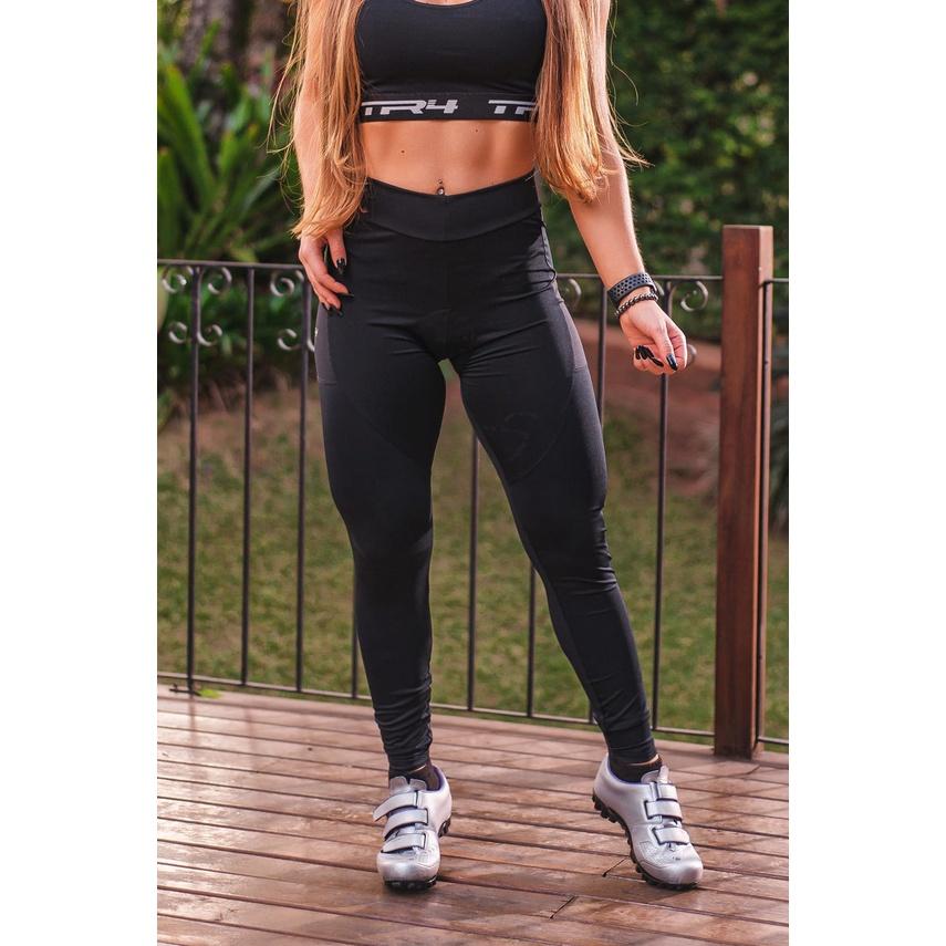 Calça Ciclismo Feminino Com Forro De Gel Preta Roupa Bicicleta Inverno Conforto Bike Pedal Mtb