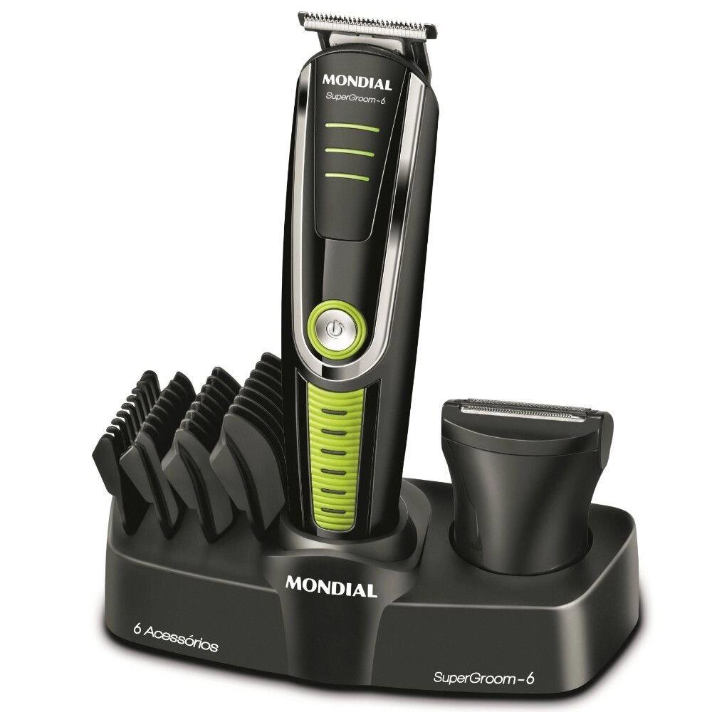 Aparador De Pelos Mondial Super Groom 6 Em 1 Bg-04 Sem Fio Preto/verde - Bivolt