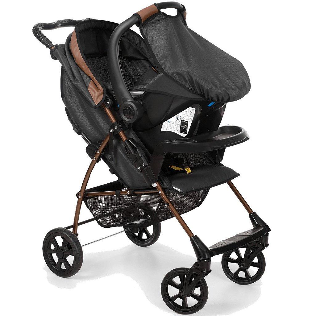 Carrinho Com Bebe Conforto Base Galzerano Romano Preto Cobre