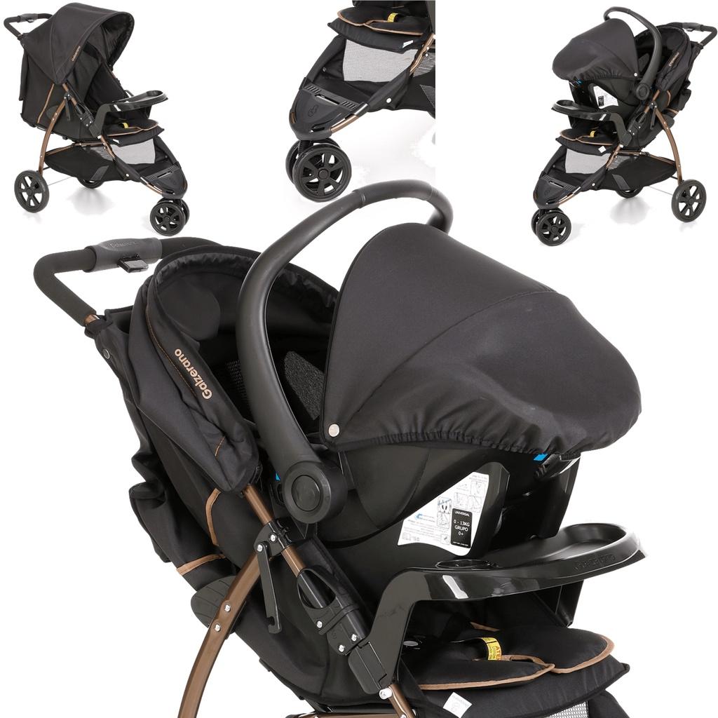 Carrinho Com Bebe Conforto Base Galzerano Cross Preto Cobre