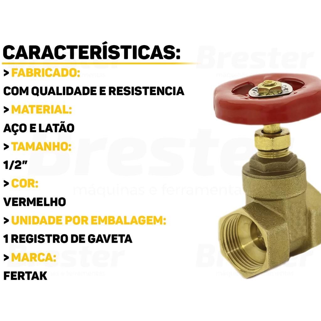 Registro De Gaveta Bruto 1/2 Pol Latão Alta Qualidade Fertak
