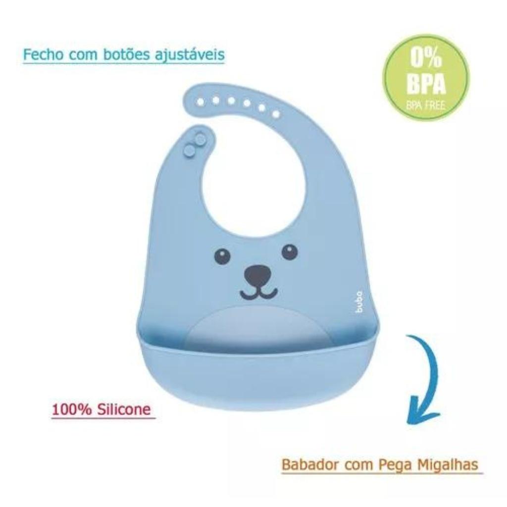 Babador De Silicone Gumy Com Porta Migalhas Azul Buba
