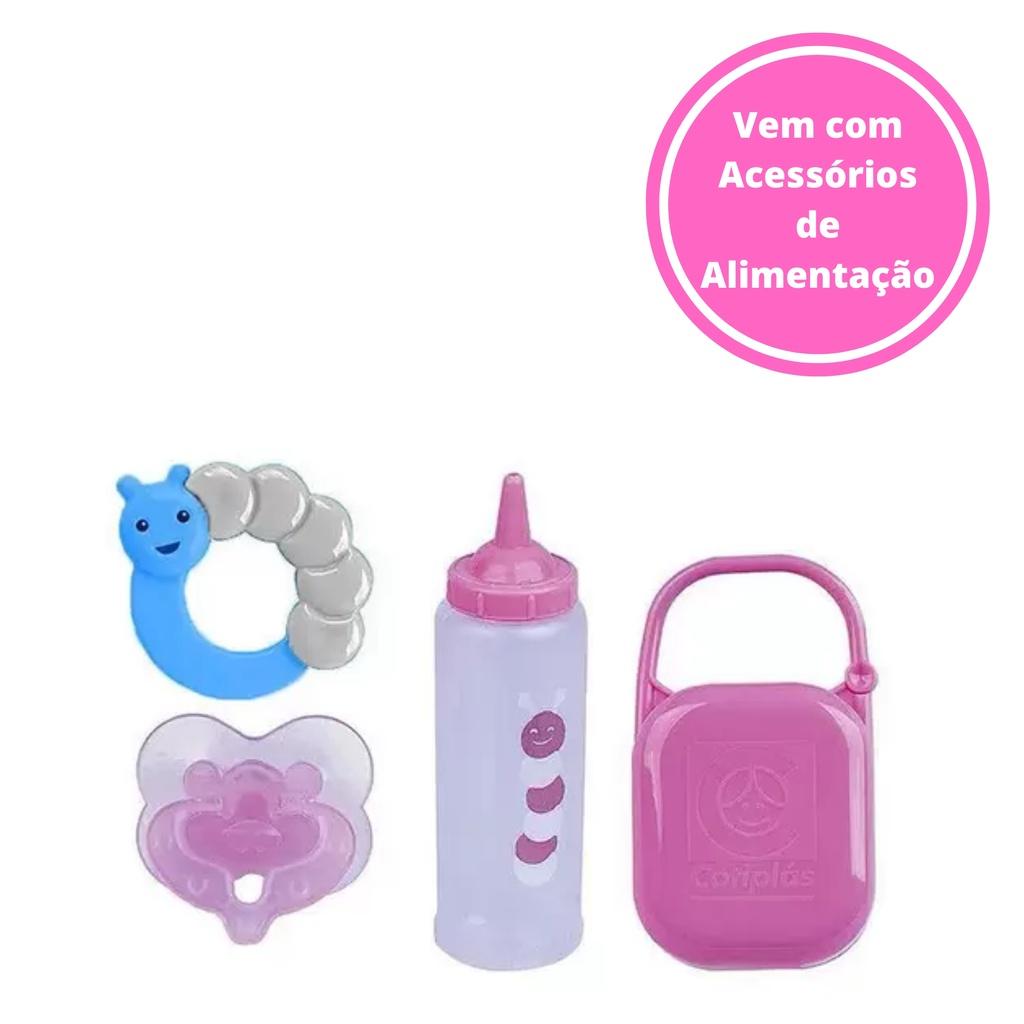Brinquedo Baby Ninos Alimentação Plástico Com Acessórios Rosa E Branco Cotiplas