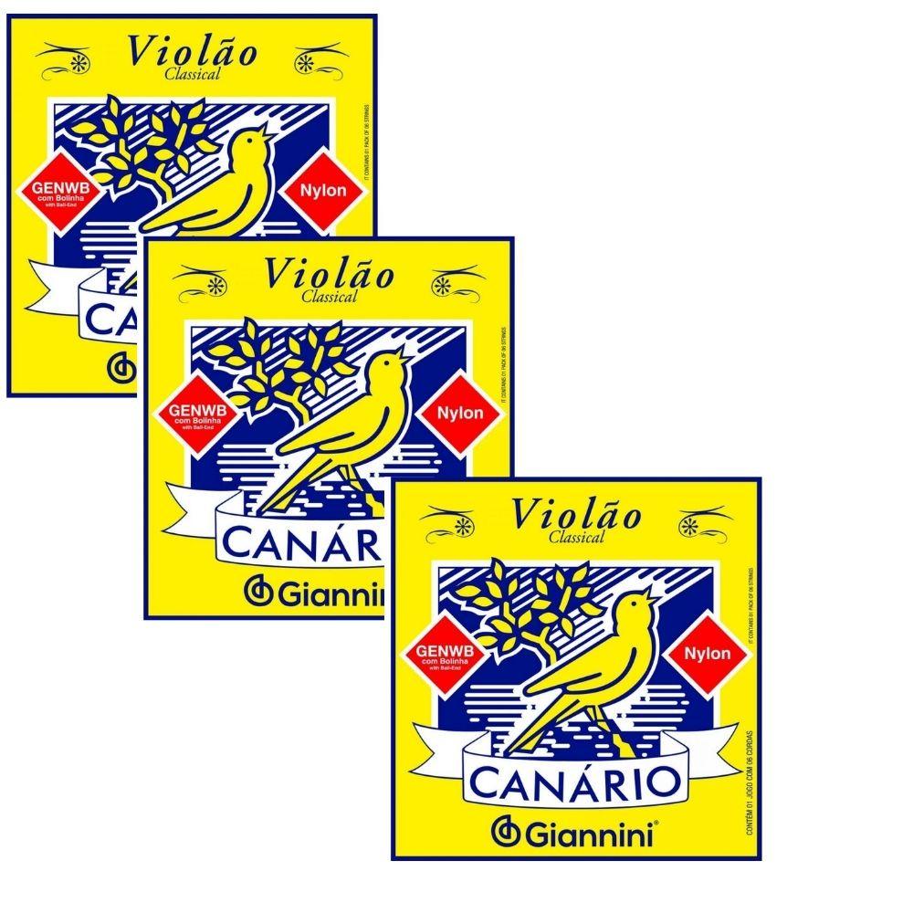 Kit 3 Encordoamento Violão Nylon Giannini Genwb Médio Bolinha