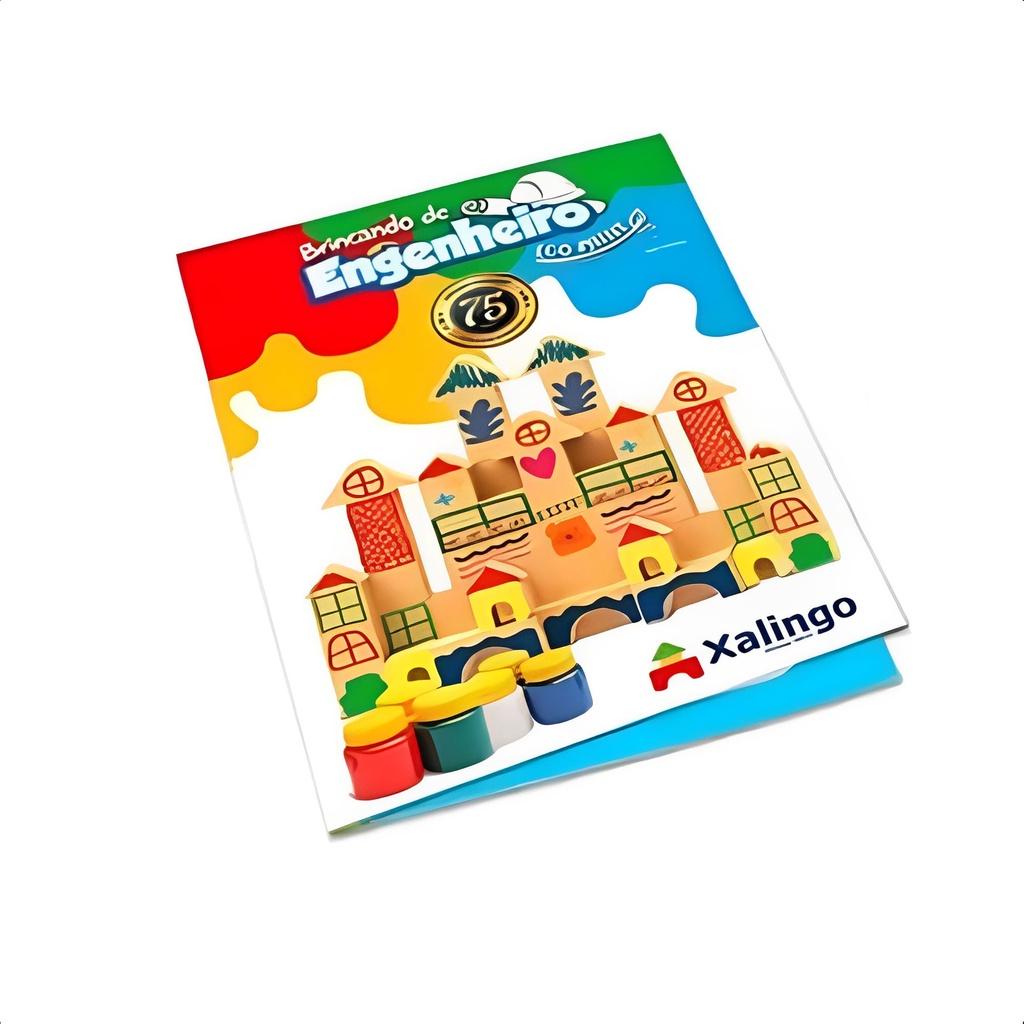 Brinquedo Engenheiro Eco Paint 122 Peças Com 6 Tintas Guache E 1 Pincel Educativo Pintura Madeira Xalingo
