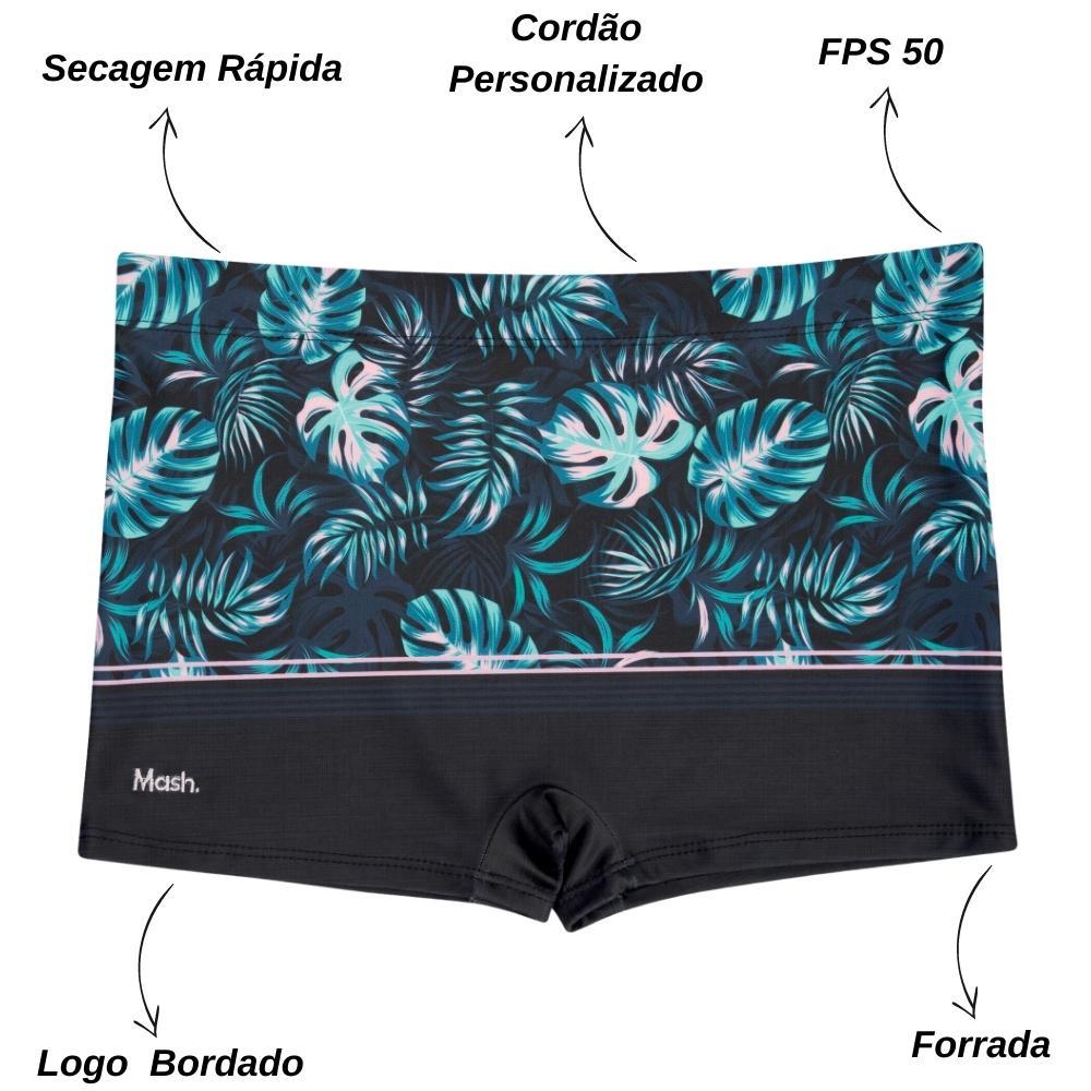 Sunga Boxer Box Masculina Forrada Com Cordao De Regulagem Moda Praia FPS 50+ Estampa Floral Verao