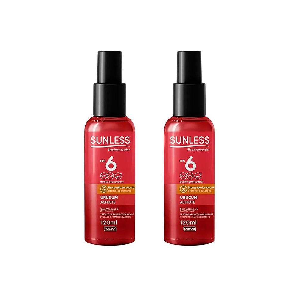 Kit 2x Oleo Bronzeador Urucum FPS 6 Sunless 120 Ml Farmax