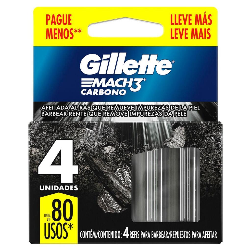 Kit Aparelho De Barbear Gillete Mach3 Carbono + Carga Gillete Mach3 Carbono 4 Unidades