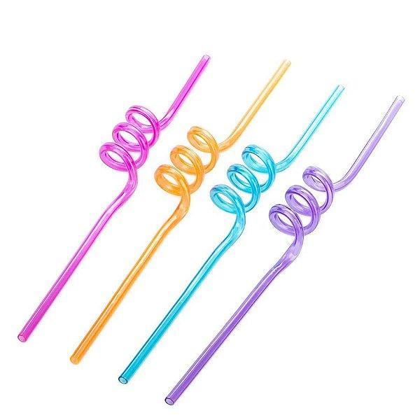 Canudo Espiral Rígido Cores Diversas - Ha003 - 4 Unidades - Silver Plastic