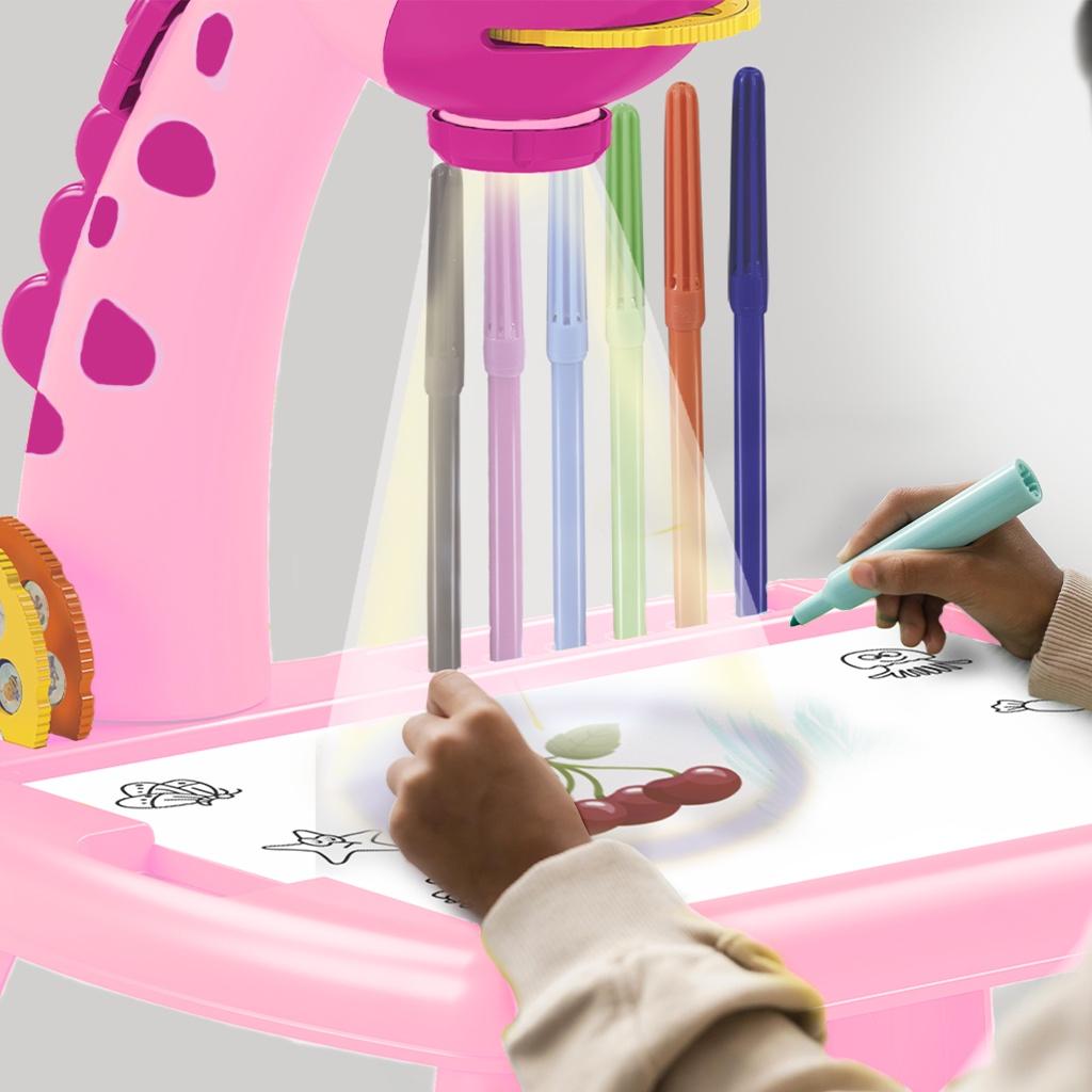 Mesa Lousa Projetora Rosa De Desenhos Infantil Com Som E Acessórios - Castela