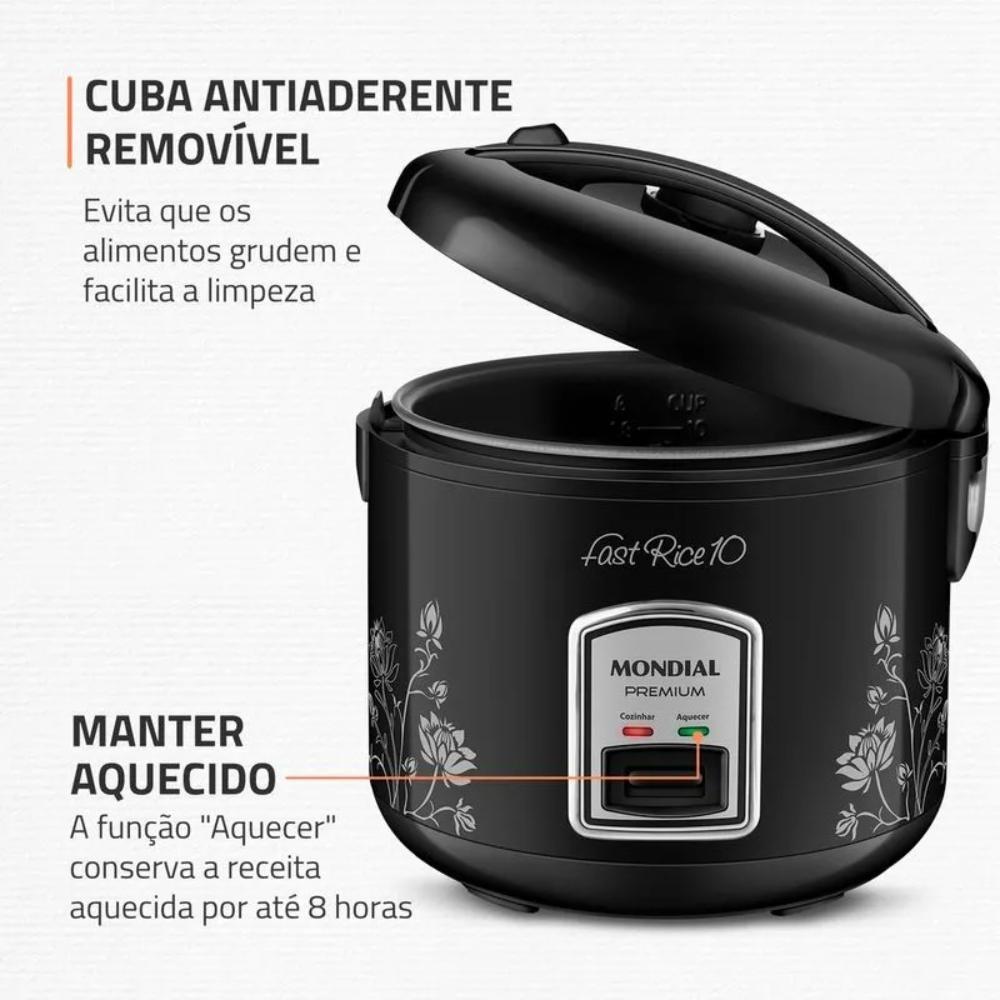Panela Elétrica De Arroz Mondial Fast Rice 10 Premium Preto 700W 220V - Pe-44-10x