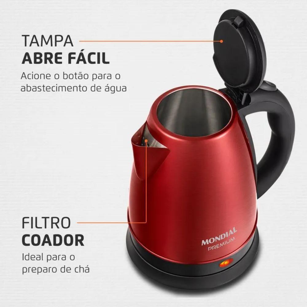 Chaleira Elétrica Mondial Pratic 2L Vermelho/inox 1200w 127V - Ce-06-r