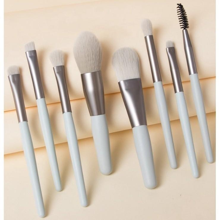 Kit 8 Pincéis Com Maquiagem Para Base Blush E Sombra