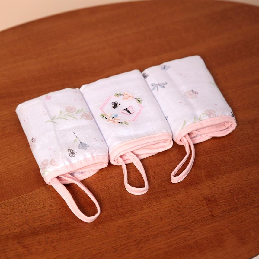 Kit Pano De Boca Papi Bordado Com Prendedor Flores - 3 Peças