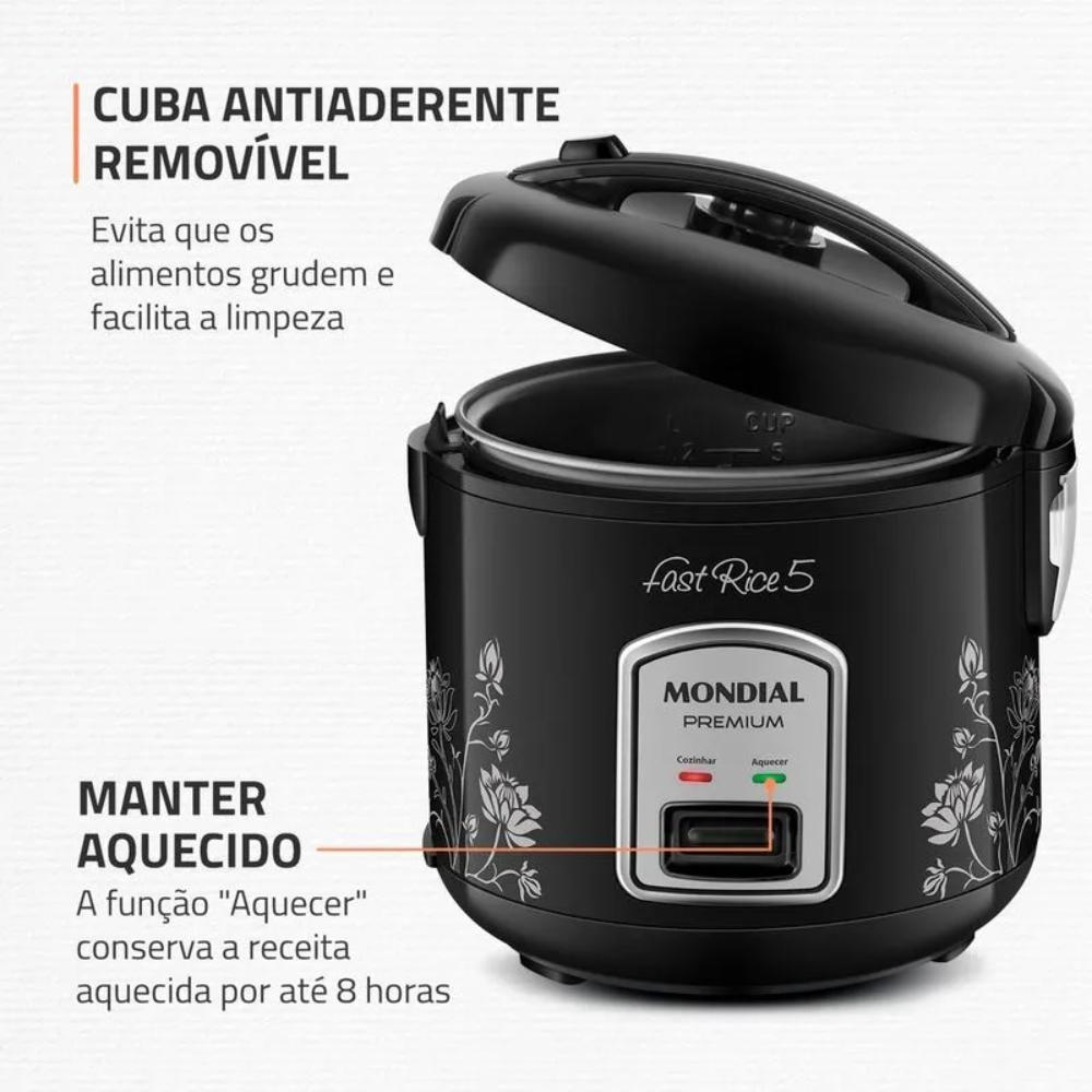 Panela De Arroz Mondial Fast Rice 5 Xícaras Premium Preto 400W 220V - Npe-08-5x