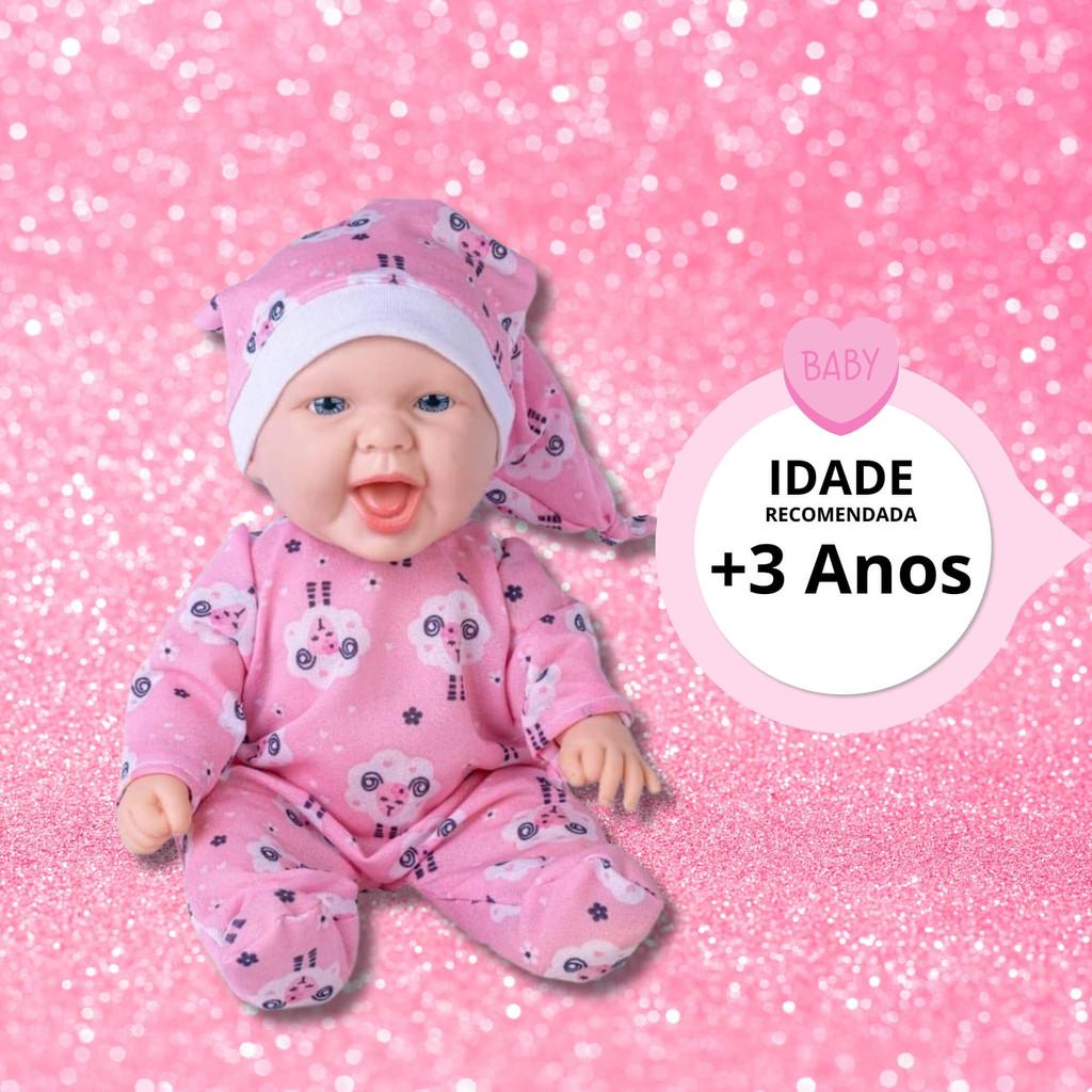 Brinquedo Boneca Baby Fofura Com Pijaminha E Touca Plástico Vinil Corpo Macio Cotiplas