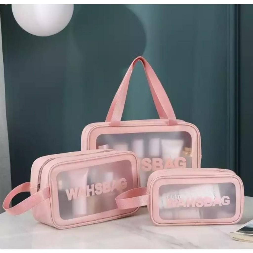Kit 3 Bolsas Necessaires Wahsbag Transparente À Prova D Água