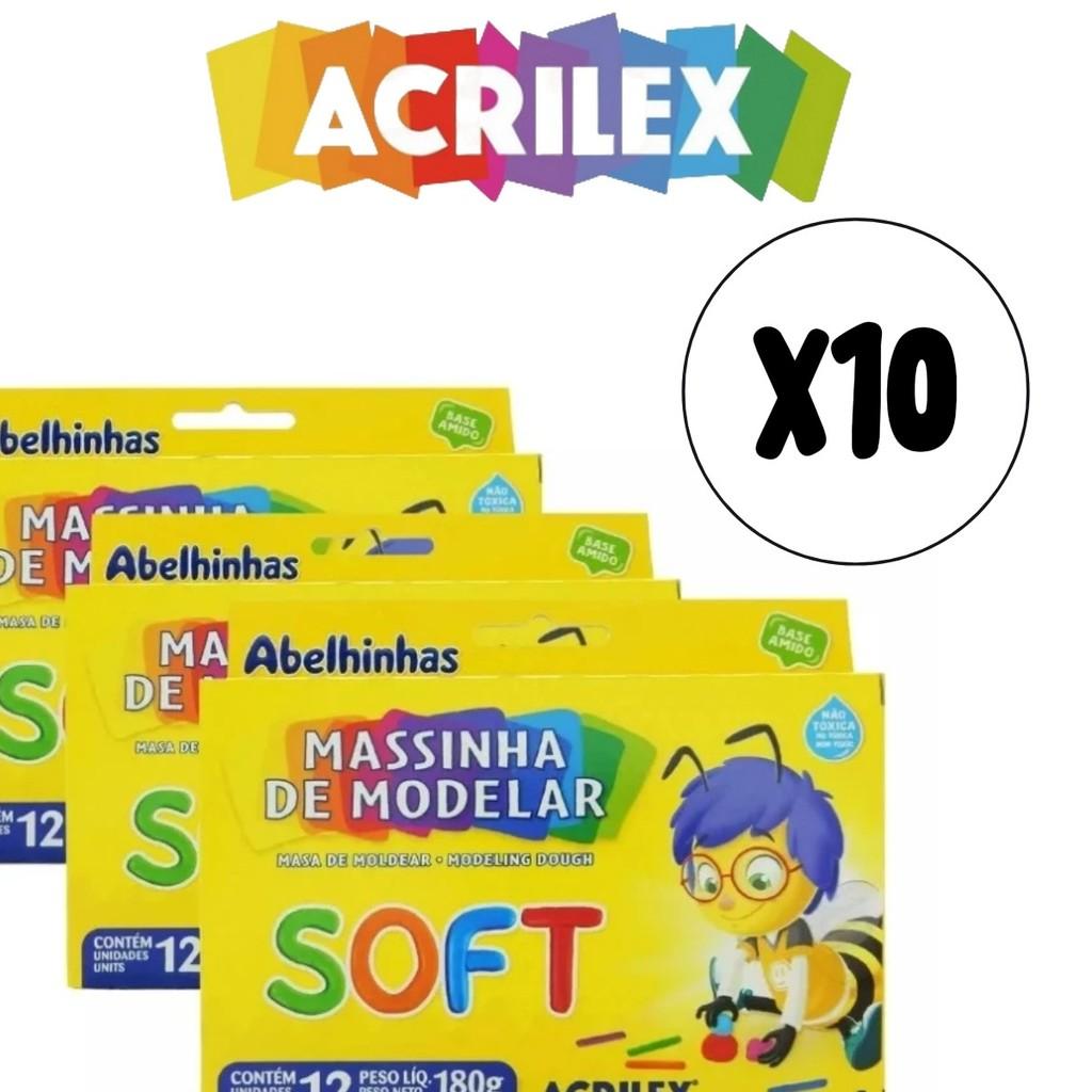 Kit 10 Caixas De Massinha De Modelar Acrilex - 12 Cores Em Cada Caixa
