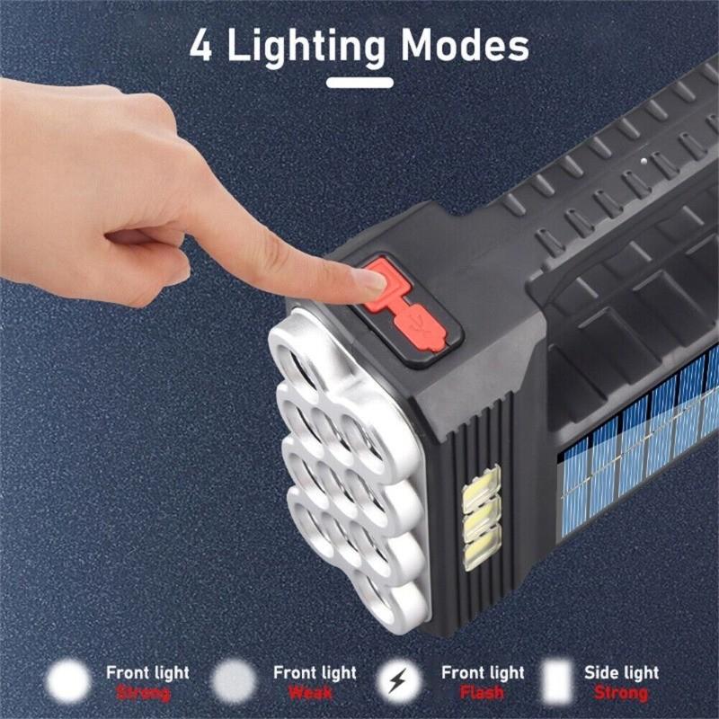 USB Recarregável Handheld Spotlight Lanterna Carregamento Solar 11 LED Sidelight Para Pesca E Acampamento Ar Livre Mt165