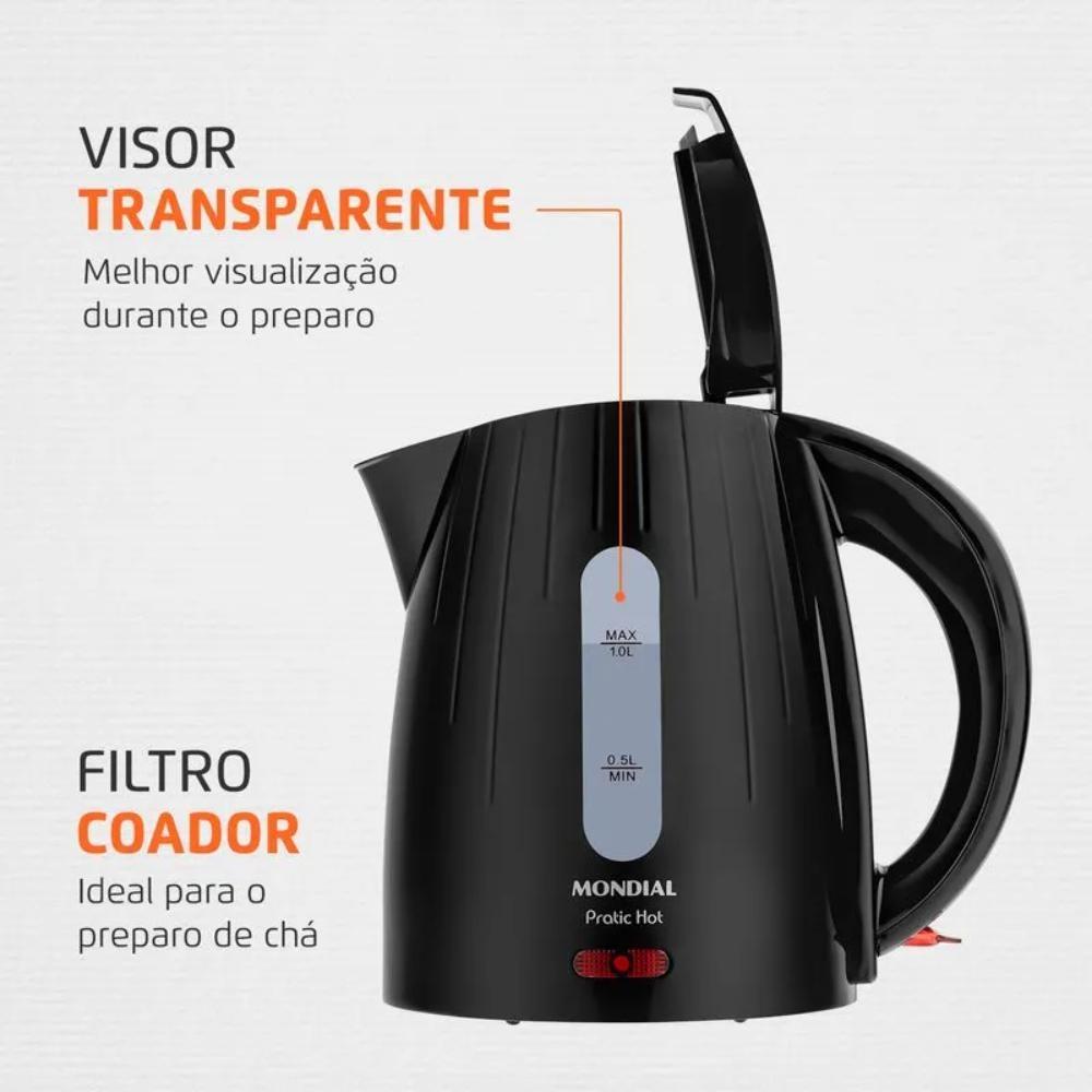 Chaleira Elétrica Mondial Pratic Hot 1L Preto 1350w 220V - Ce-07