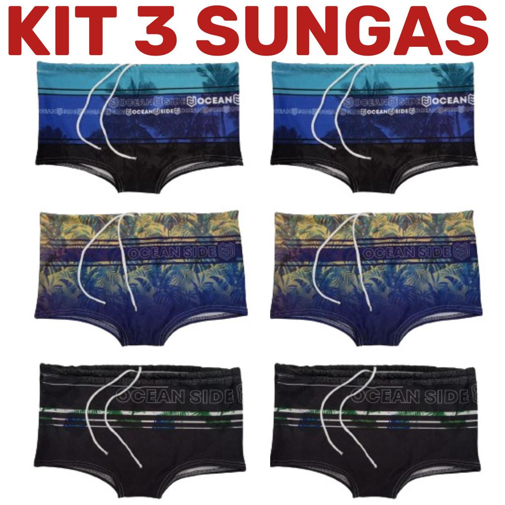 3 Sungas Boxer Estampada Tropical Moda Verão Adulto Masculina