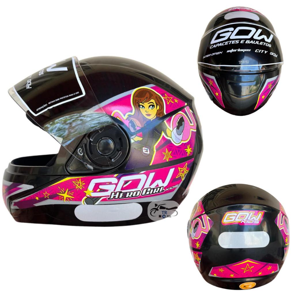 Capacete Infantil Gow Kids Tamanho 54 Cores Rosa/vermelho/verde/preto Com Rosa