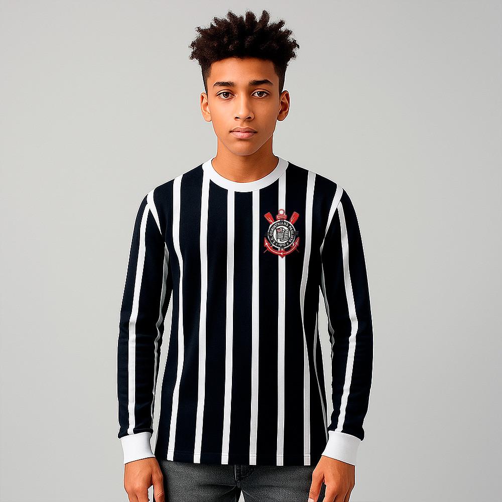 Camisa Corinthians Retrô Democracia Manga Longa Infantil Oficial