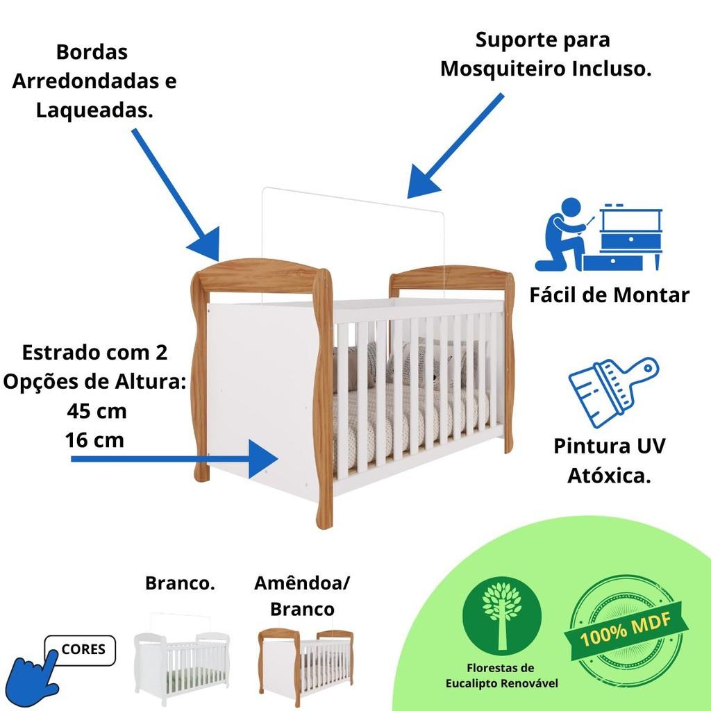 Quarto De Bebê Completo Berço Americano Marquesa 3em1 Cômoda Gaveteiro Júnior 4 Gavetas 100 Mdf