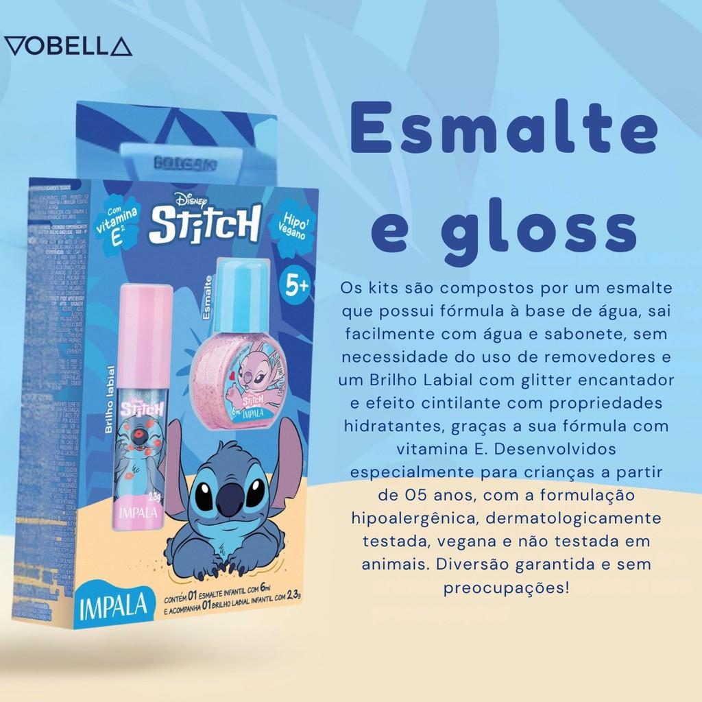 Kit Esmalte Angel Impala Brilho Labial Stitch Kids Disney