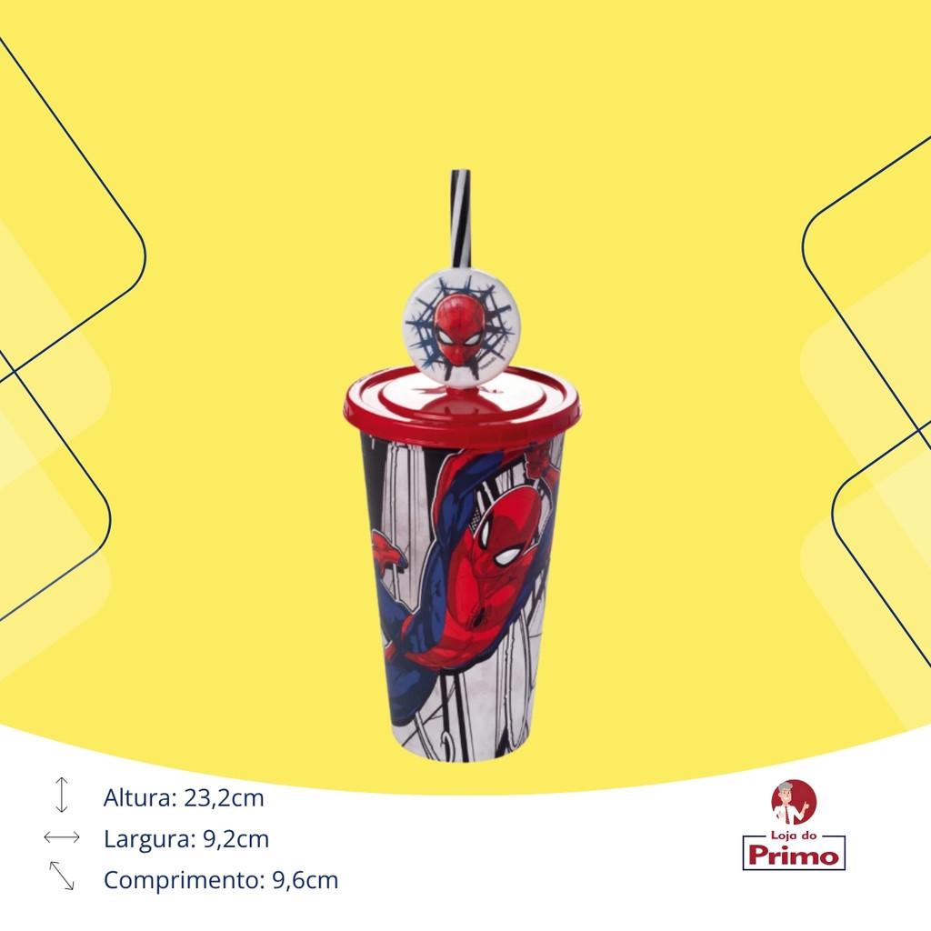 Copo Infantil Refrigerante Suco Água Com Pin Homem Aranha 500 Ml Plasútil