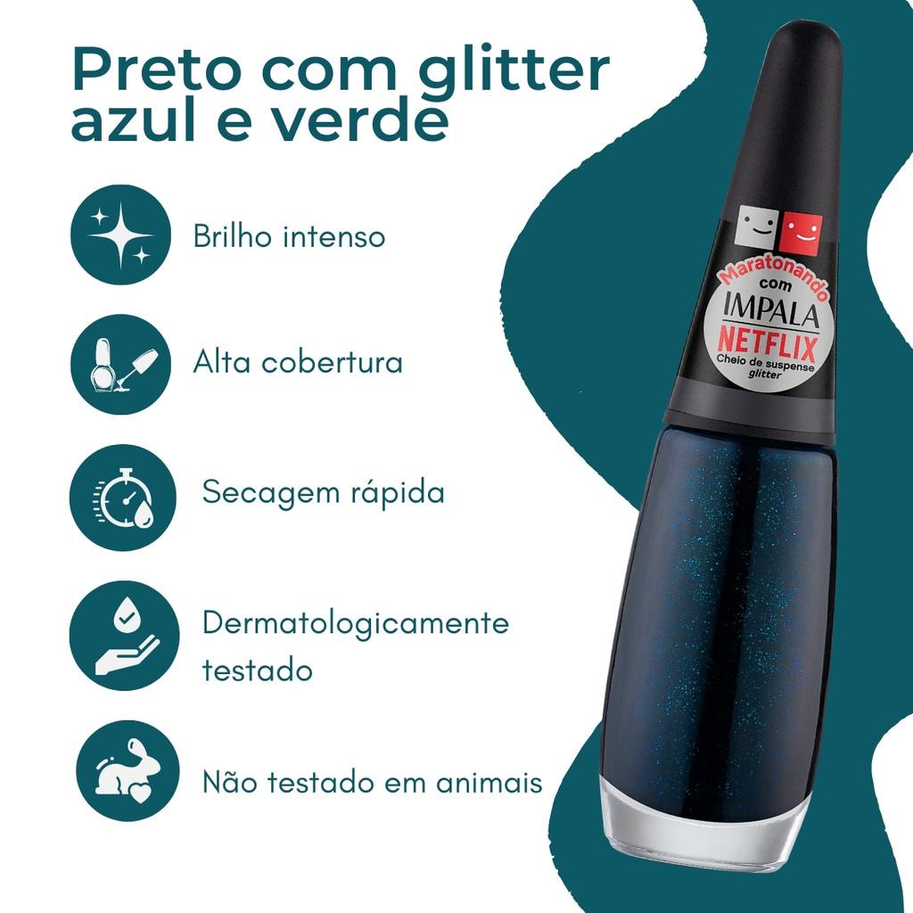 Esmalte Impala Netflix Cor Preto Cheio De Suspense Glitter