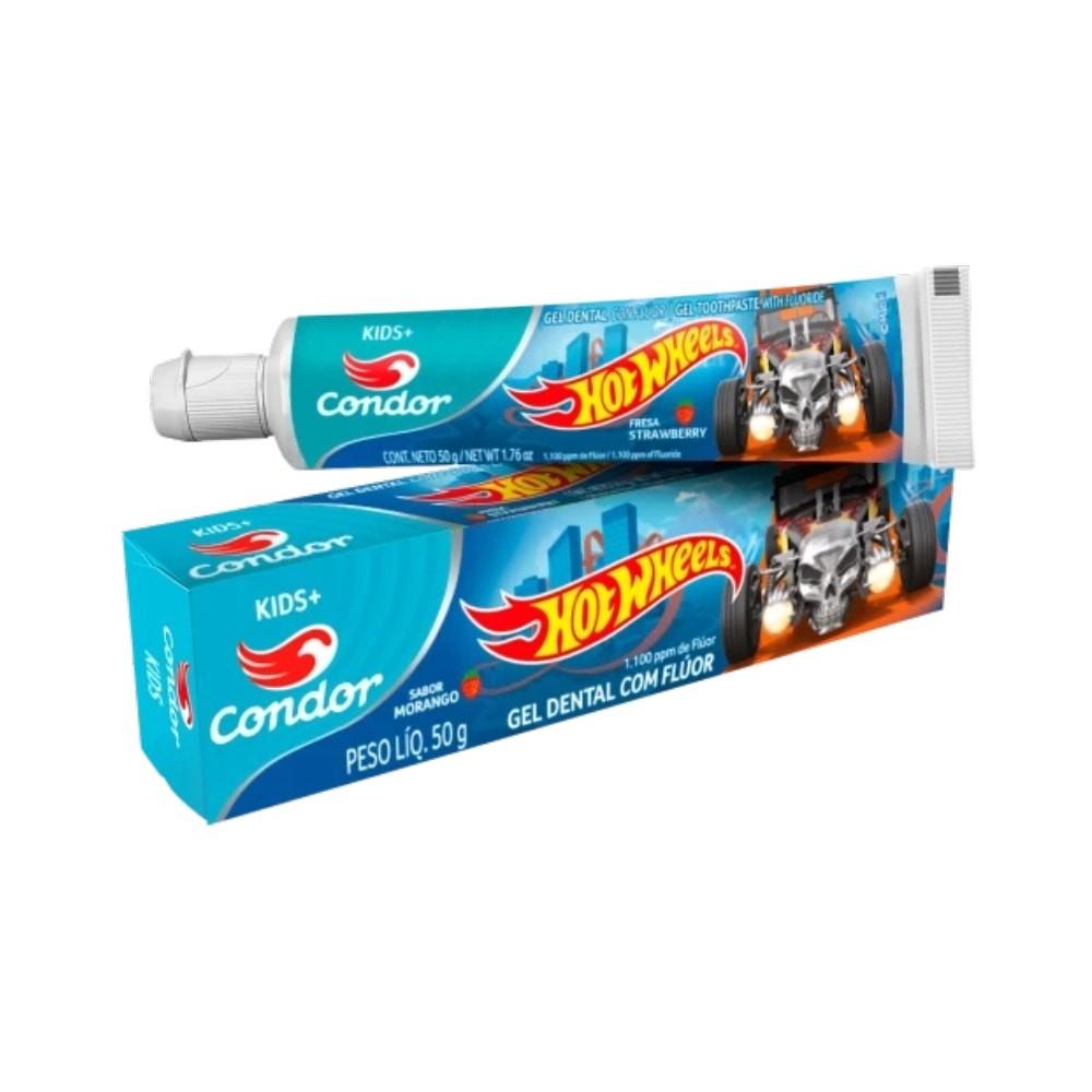 Gel Dental Condor Hot Wheels Kids+ Com Flúor Morango 50g