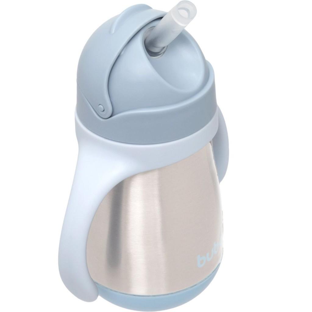 Copo Térmico Inox Parede Dupla C/Canudo E Alça Azul - Buba