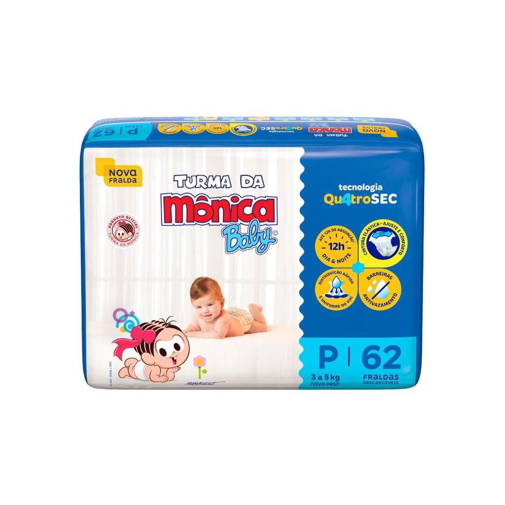 Kit 3 Fraldas Turma Da Mônica Baby Mega P Com 62un Cada