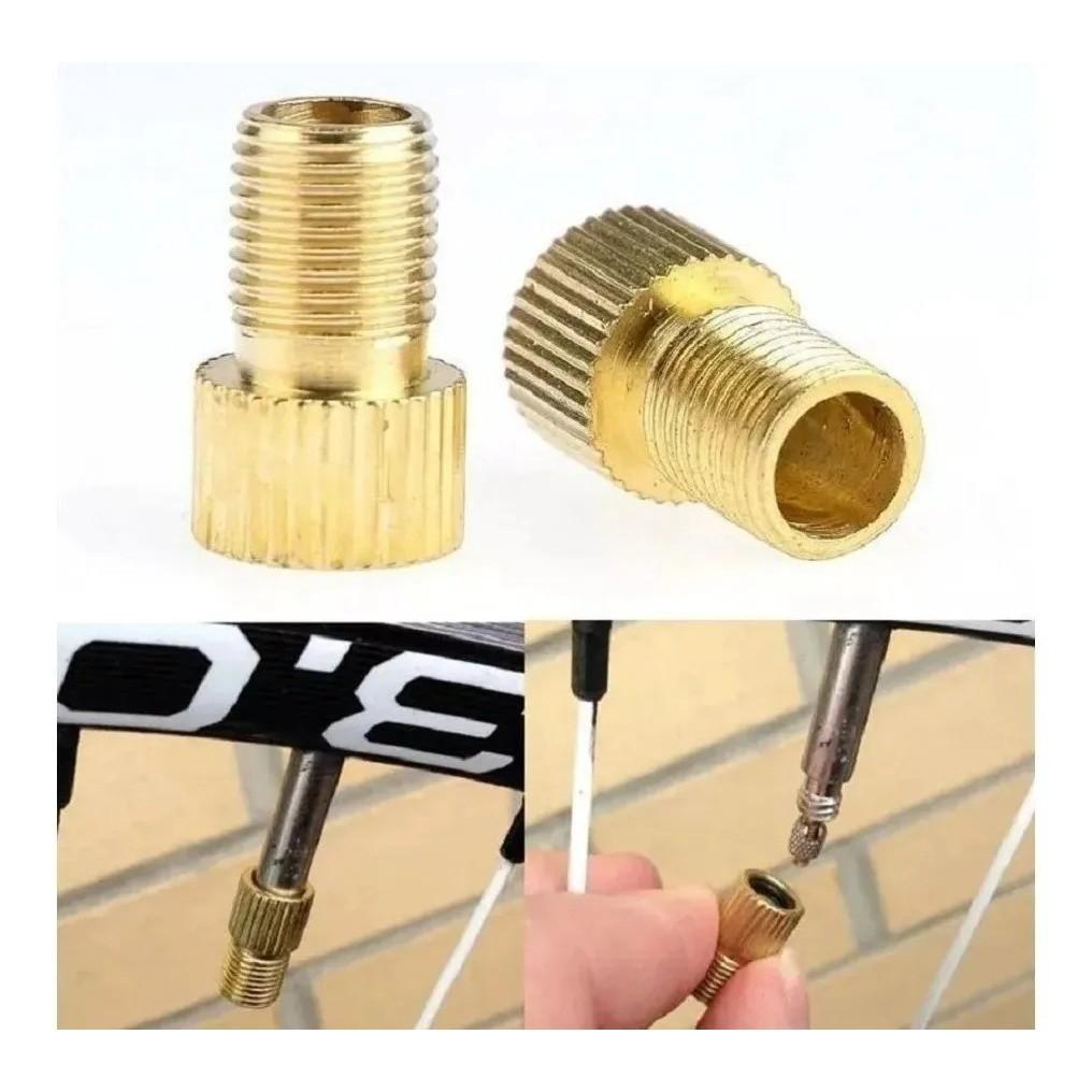 Par Adaptador Válvula Presta Bico Fino Para Grosso Dourado