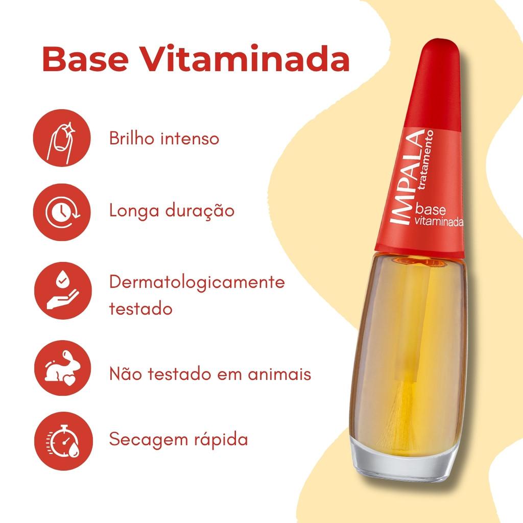 Kit 4 Esmaltes Impala Tratamento Base Vitaminada Manicure