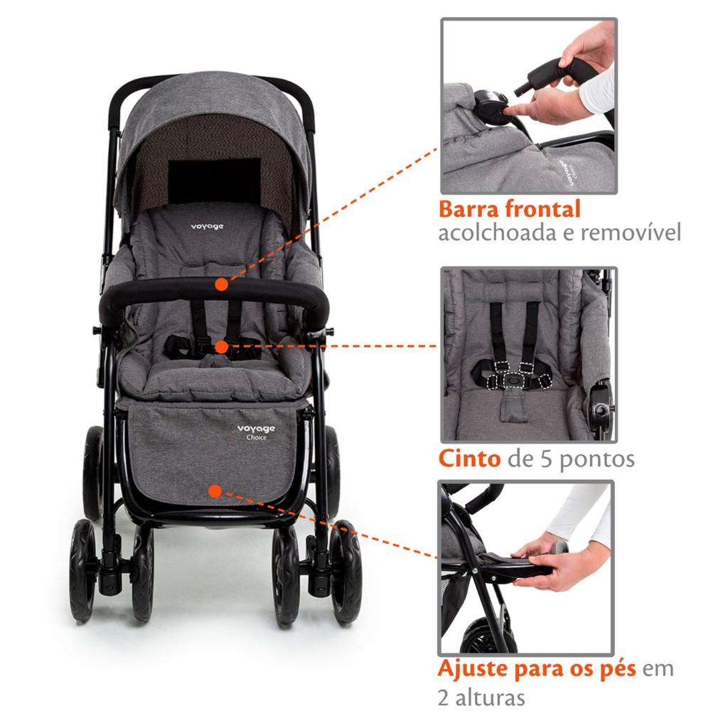 Carrinho De Bebê Com Alça Reversível Voyage Choice 0-15kg Tipo Berço