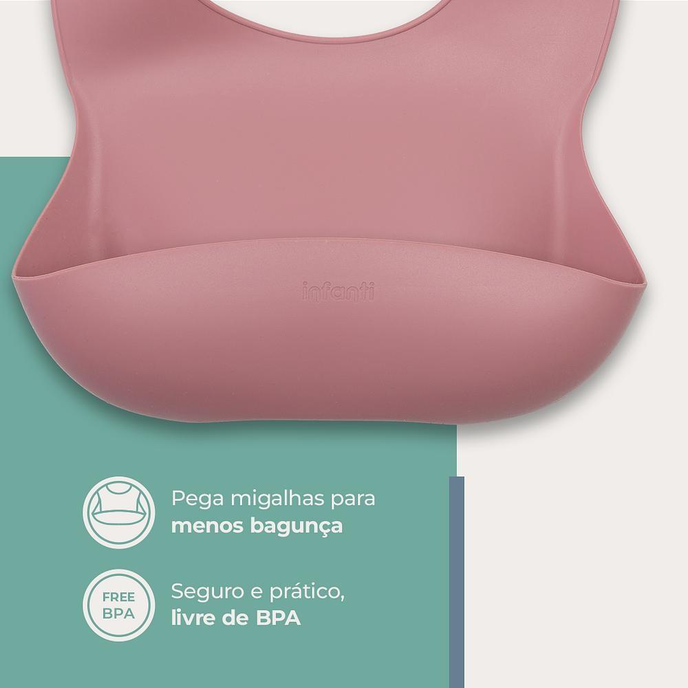 Babador De Silicone Pega Migalhas Piccolo Rosa - Infanti