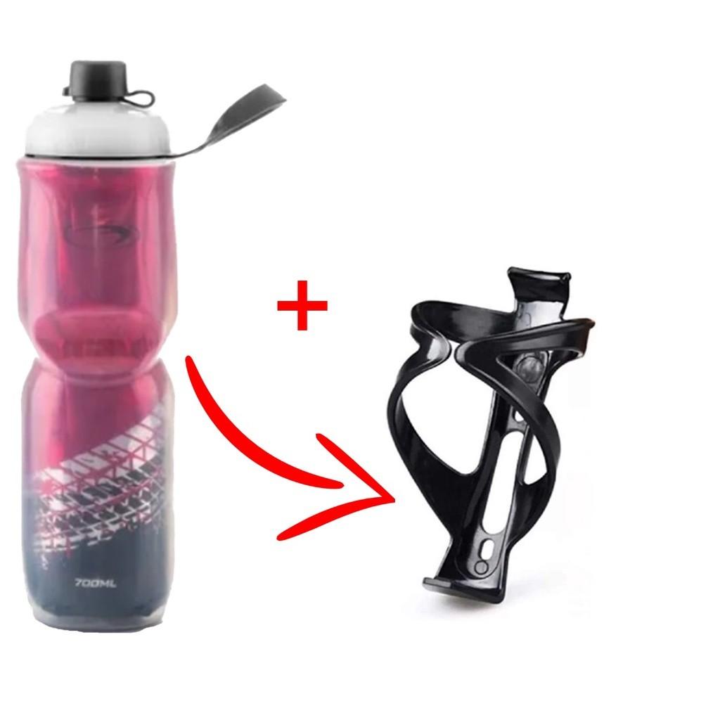 Garrafinha Caramanhola Termica Para Bike Squeeze 700ml +suporte Com Parafusos