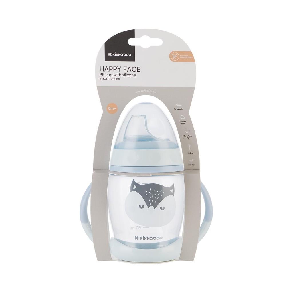 Copo Infantil Com Bico De Silicone 200 Ml Happy Face Blue Kikkaboo