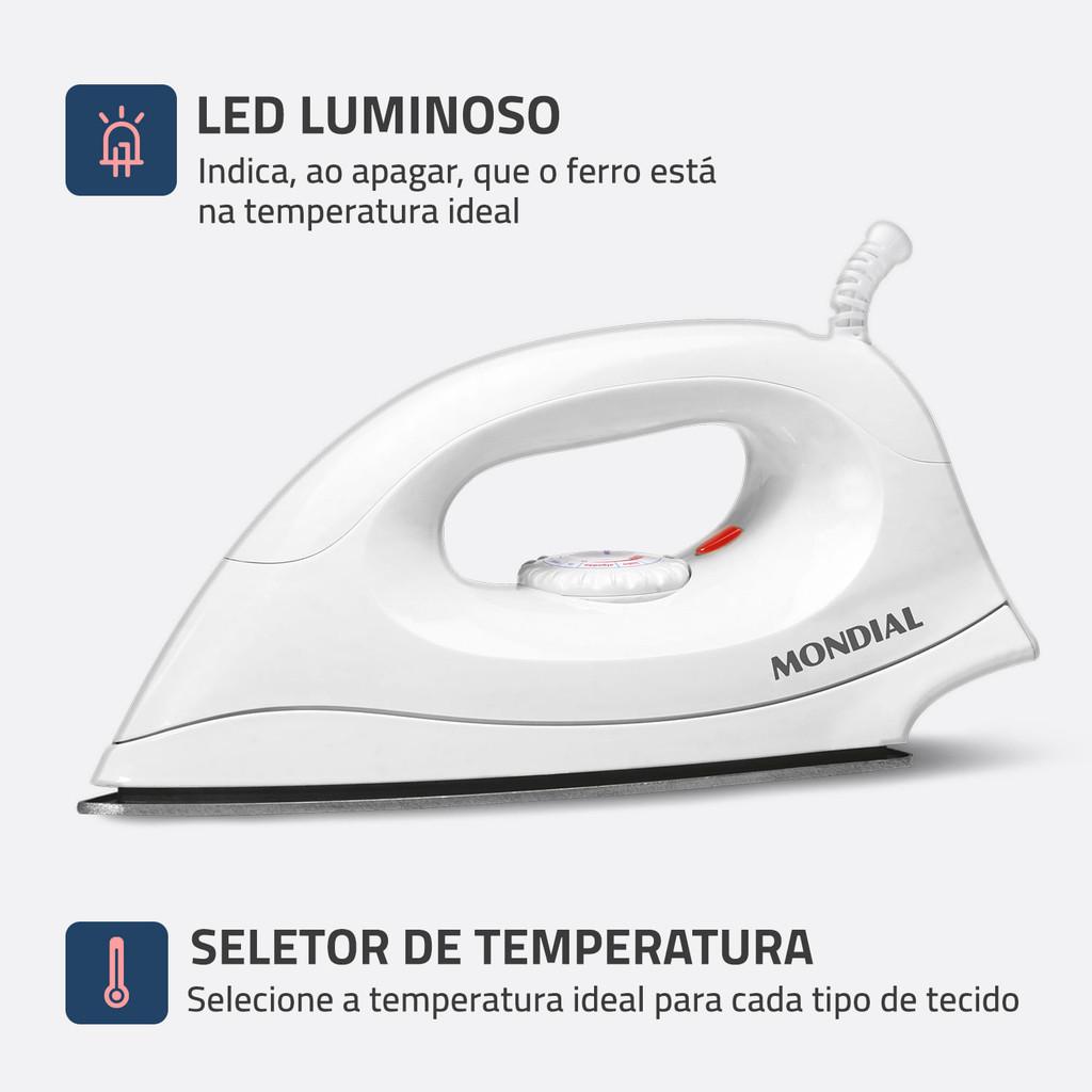 Ferro De Passar A Seco Mondial Branco 1200w Fsn-55-w