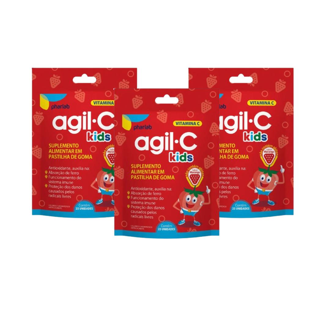 Kit 3 Und Agil C Kids Morango 25 Gomas